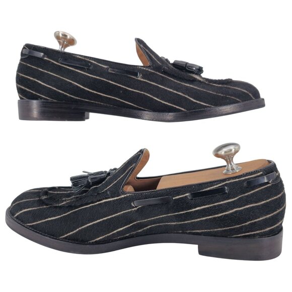 Fratelli Rosetti Italy Striped Black White Suede Tassel Loafers Men 7 Dress Shoe - Picture 8 of 10